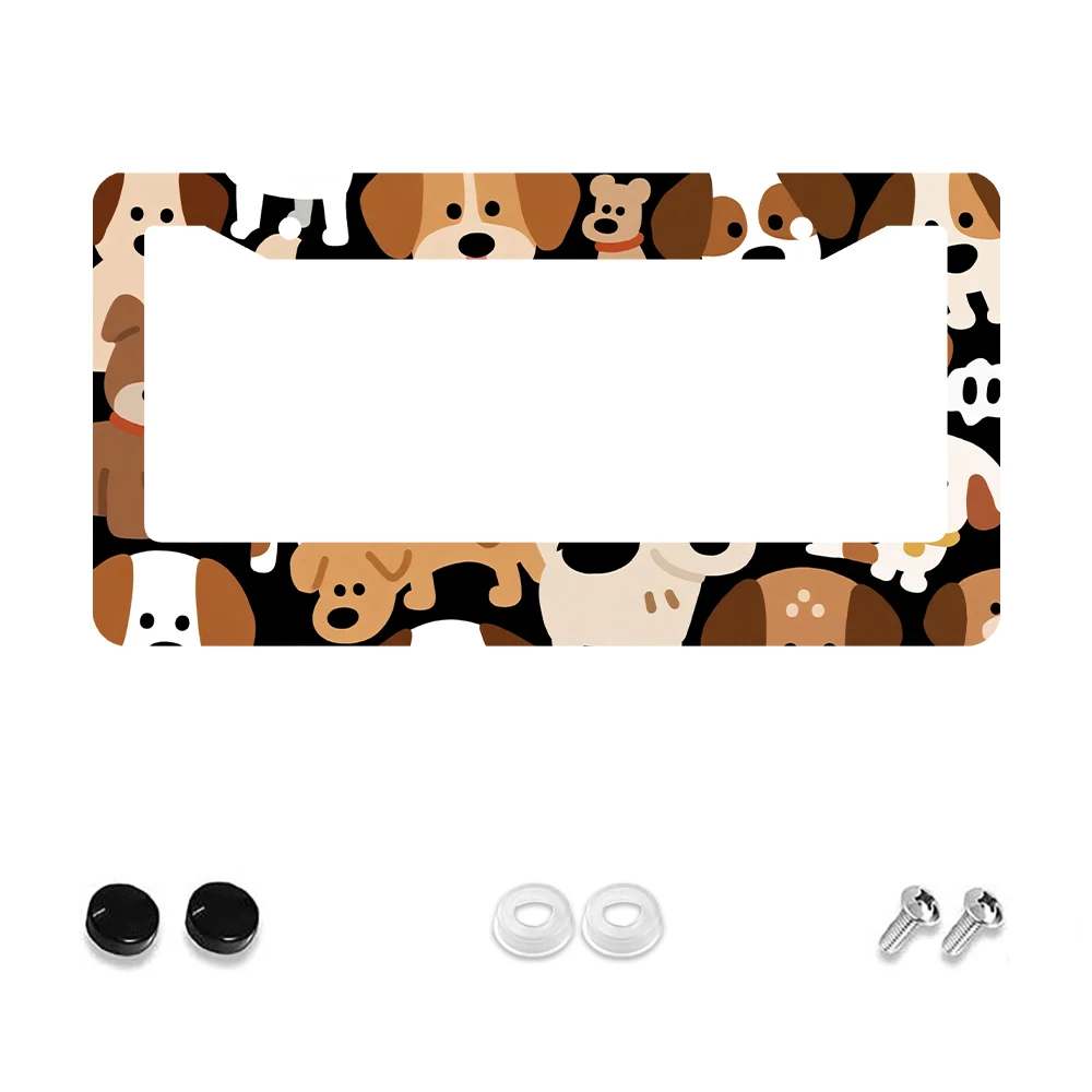 

1pc Brown and White Cartoon Dog Pattern 2 Hole License Plate Frame, Aluminum Material, 6x12 Inches, with Screw Set, Fun Car Dec