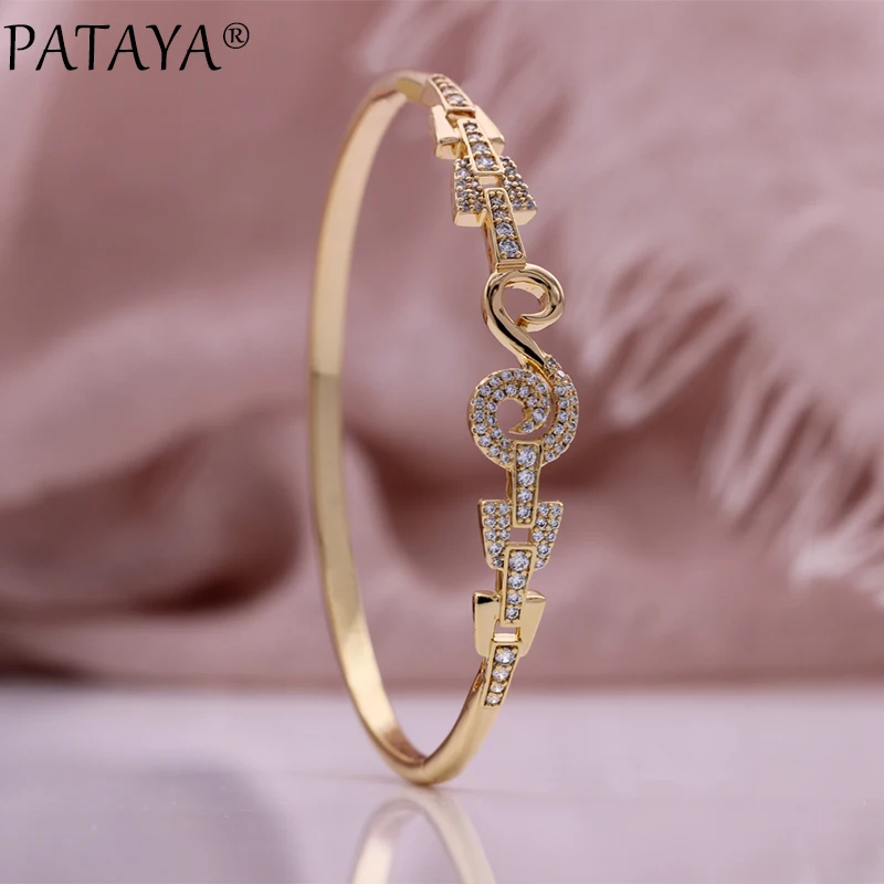 

PATAYA Luxury Women Bangle Wedding Fine 585 Rose Gold Color White Natural Zircon Cute Fashion Jewelry Gift Bangles