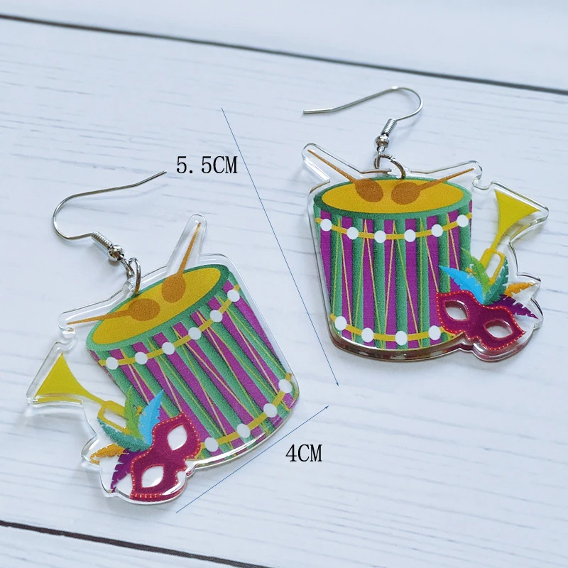 YAOLOGE Exaggerated Colorful Art Earring Acrylic Material Mardi Mask Tongue Cup Design Women Interest Carnival Elements Eardrop