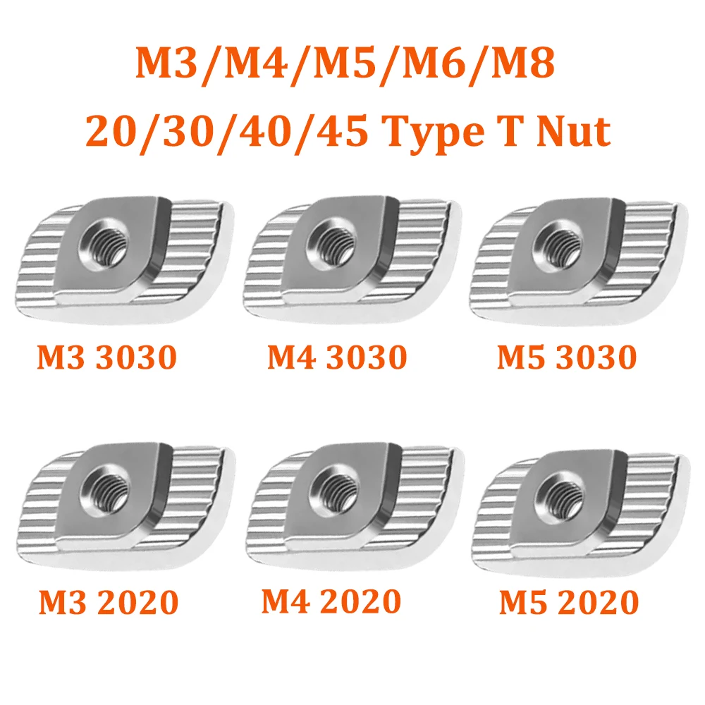 50pcs EU T Nut M3 M4 M5 M6 M8 In Sliding Nuts Fastener Connector 2020 3030 4040 Aluminum Profile Nut Ship Type Hammer Nuts