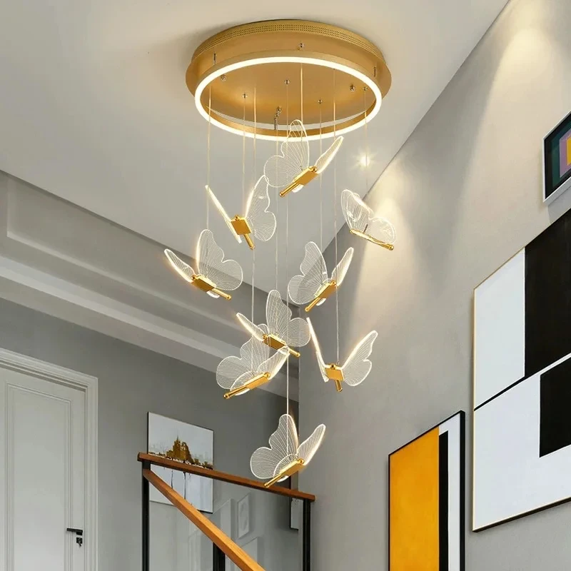 Imagem -03 - Modern Duplex Staircase Acrylic Chandelier Rotating Butterfly Light Attic Villa Living Room Led Chandelier Pacote