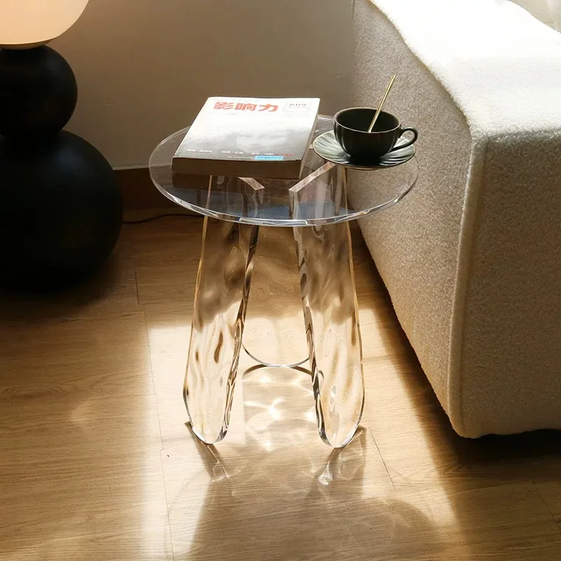 Transparent Acrylic Coffee Table,Water Ripple Tea Table,Living Room Sofa Side Table,Round Storage Desk,Nordic Art Furniture