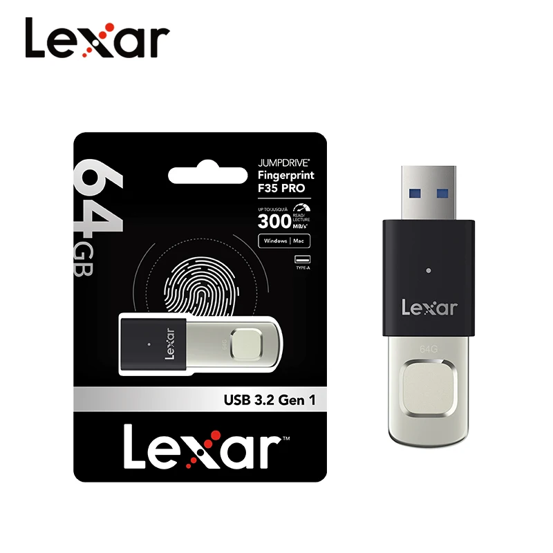 

Lexar JumpDrive F35 PRO Fingerprint USB 3.2 Gen1 Flash Drive 400MB/s Secure Encryption 64GB 128GB 256GB Portable for PC Laptop