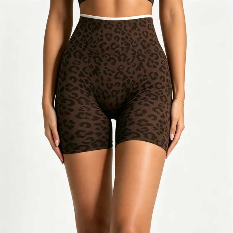 HISTELLO Yoga Shorts Fitness Leopard Print Women Scrunch Hip Lift Seamless Sports Leggings Slim Tummy Fit Running Gym Short