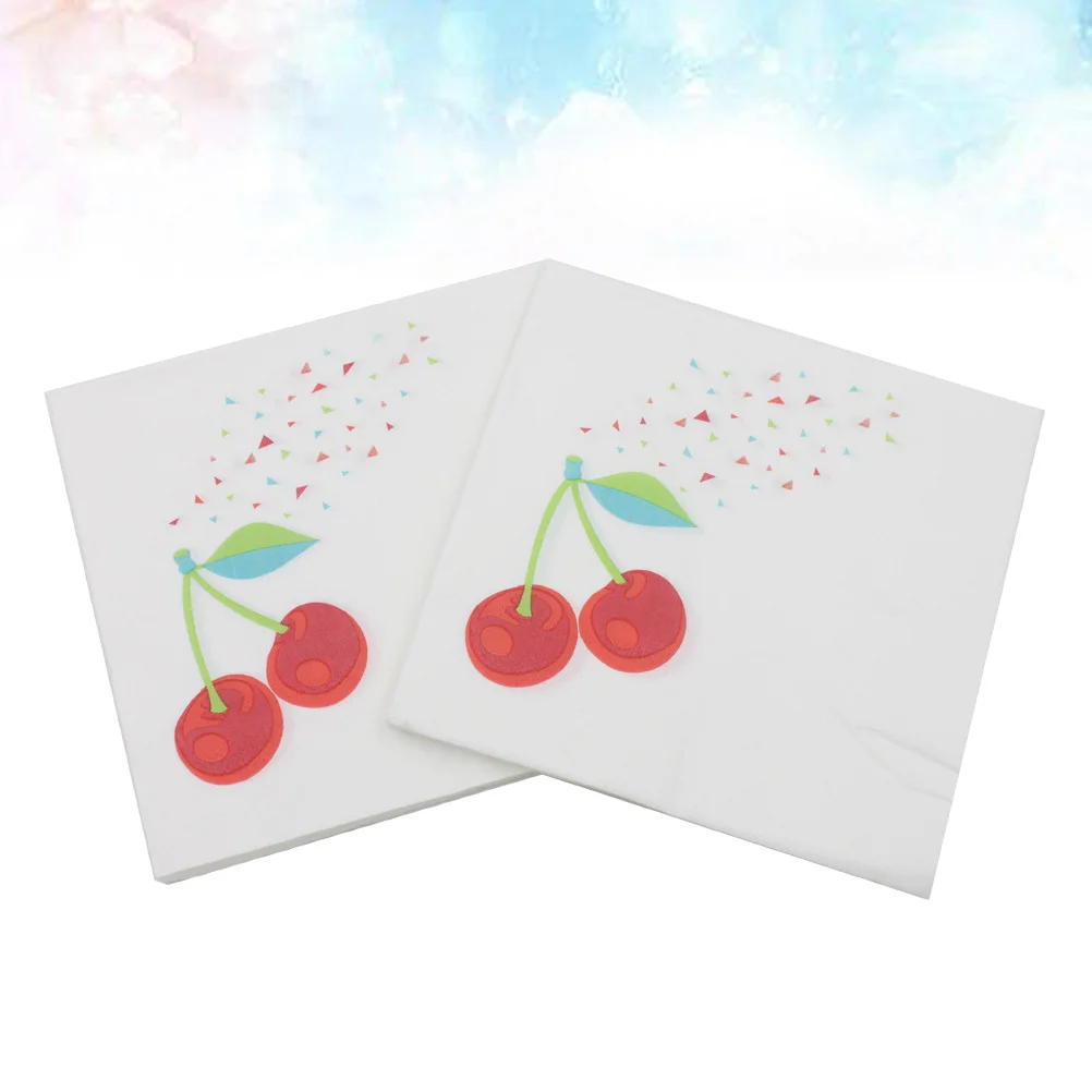 

20 Sheets Cherry Printing Napkin Fruit Napkin Colorful Tissue Paper Towel for Party Gathering Festival Home