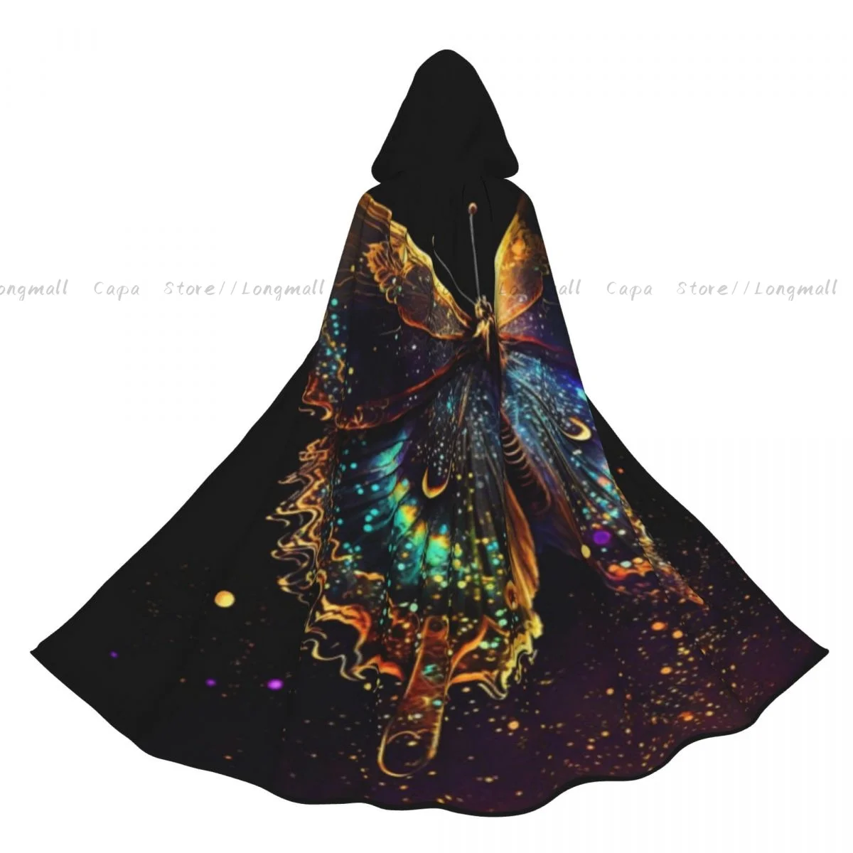 Cosplay Medieval Costumes Beautiful Butterfly Psychedelic Painting Hooded Cloak Capes Long Robes Jackets Coat Carnival