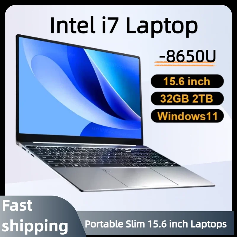 Ultra Slim Intel Core I7 8650U Laptop 15.6 INCH Win11  2TB SSD Gamer Notebook 1920*1080 Display Office Study Gaming Computer PC