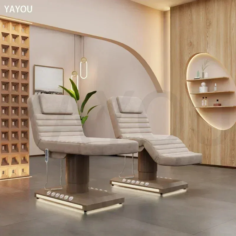 2025 سرير تدليك خشبي فاخر قاعدة LED 3 محركات إضاءة ملونة قابلة للتخصيص أثاث غرفة المعيشة سرير مريح