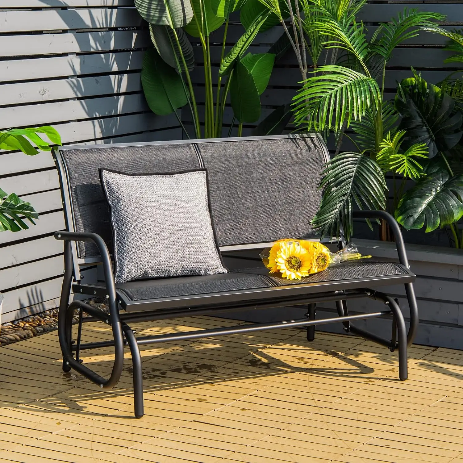 Swing Glider Chair 48 Inch with Spacious Space, 2 People Swing Lounge Glider Chair Cozy Patio Bench Outdoor & Indoor for Patio,