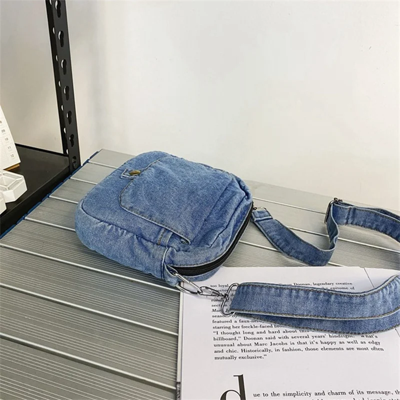 Lady Small Vintage Denim Fabric Messenger Bag Women Jean Sling Shoulder Crossbody College Girls Denim Bag