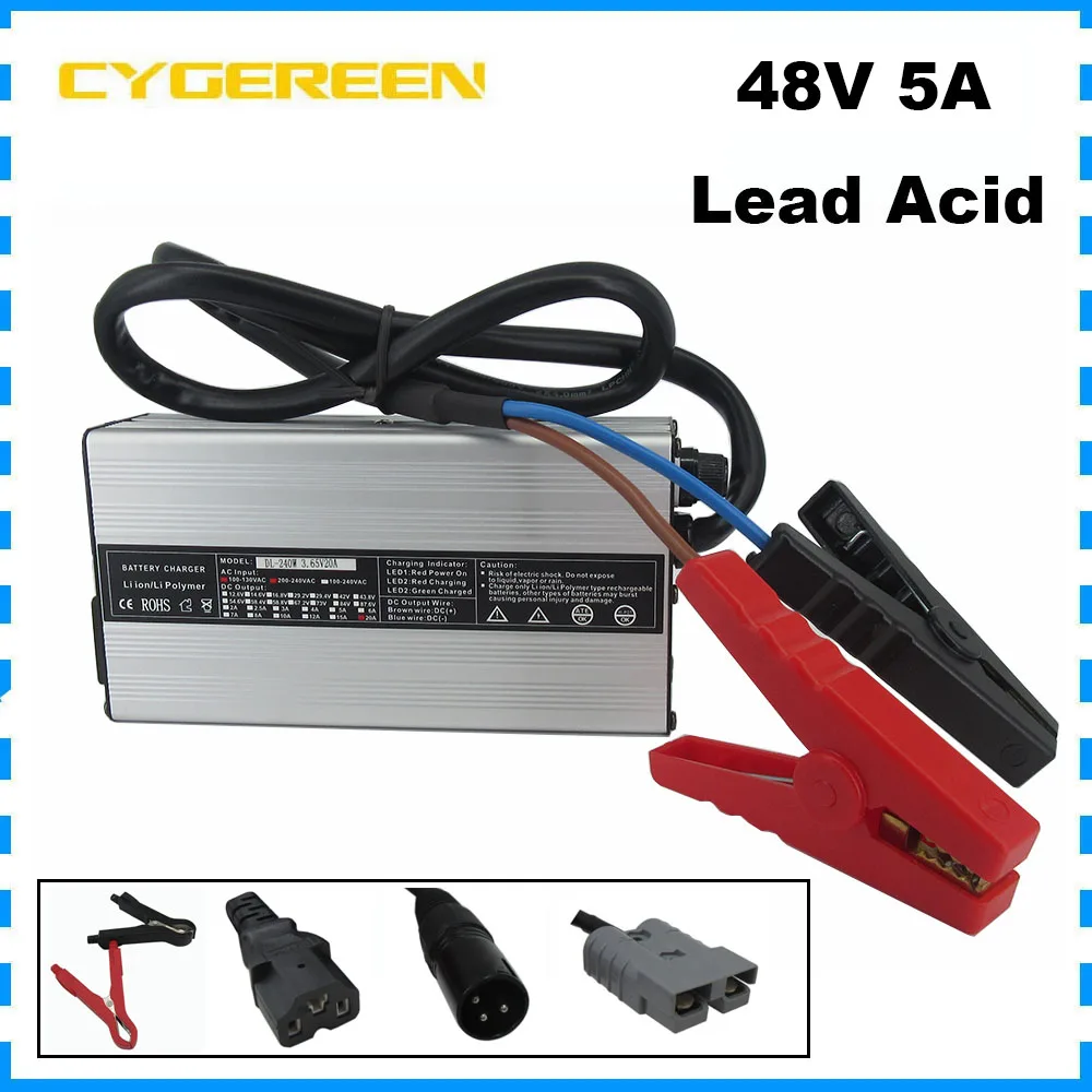 

48 Volt 5A Lead Acid Fast Charger 48V 57.6V RV Golf Cart 20AH 30AH 40AH 50AH Battery Charger 12V*4