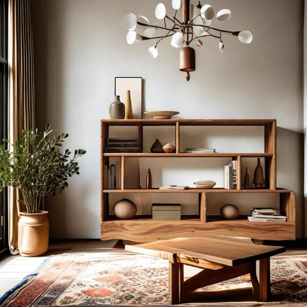 Wabi  Wind Log Furniture Bogu Frame Song's Aesthetics Chinese Bookshelf Partition Tea Room Solid Wood Duobao Pavilion Shelf