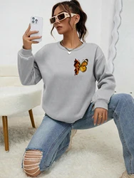 Withered Leaf Butterfly Printing Tops Woman Warm Fleece Sweatshirt Casual S-Xxl Tracksuit Autumn Fashion Versatile Clothes New