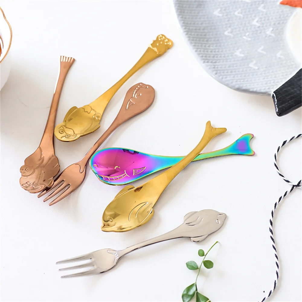 Children Spoon High Quality Beautiful 304 Stainless Steel Creative Tableware Coffee Spoon Nordic Style Mirror Light Cartoon image 4