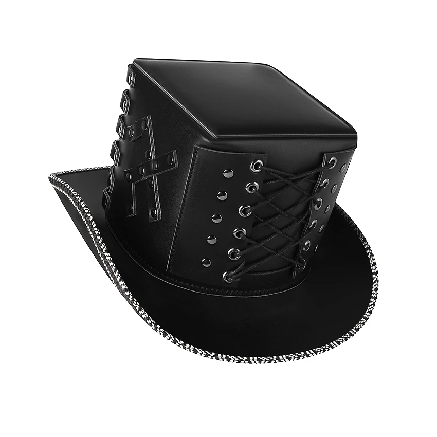 

Medieval Magician Steampunk Vintage Hat Witch Wizard Cosplay Gothic Women Leather Fashion Hat Carnival Halloween Anime Headgear