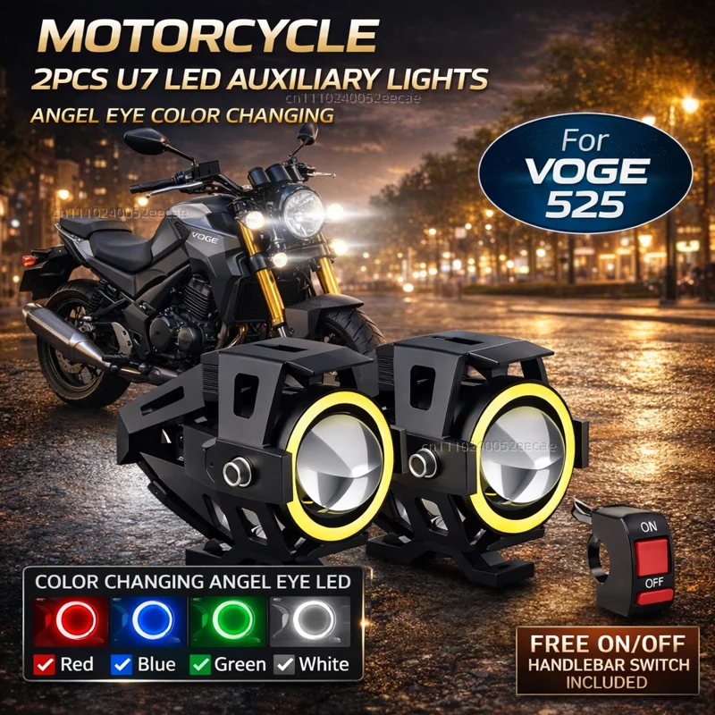 Waterproof Motorcycle LED Headlight 3000LMW U7 Motorbike LED Driving Fog Spot Light with Switch For VOGE 525 DSX DSX525 DS 525X