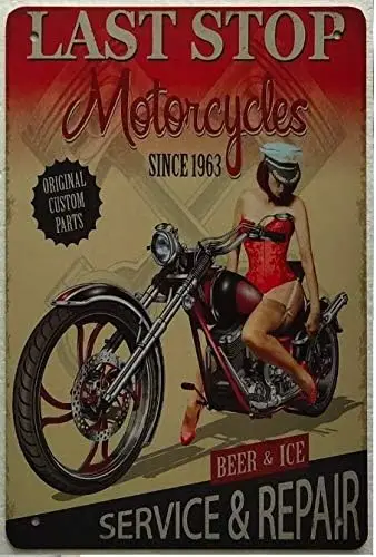 HISIMPLE Retro Motor Metal Tin Sign,Pin Up Girl Tin Signs,Sexy Women Vintage Metal Poster for Men Women,Wall Decor for Bars,Rest
