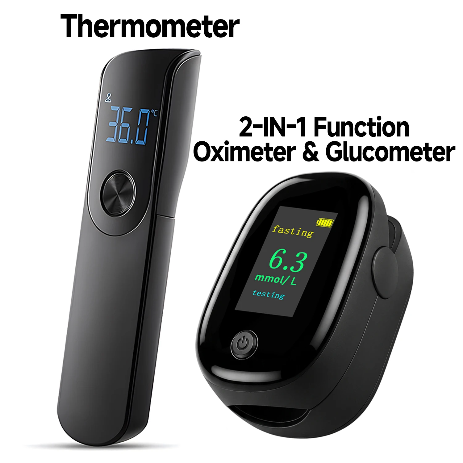 Medical IR Fever Thermometer Digital Ear Thermometer Baby Adult Non-contact Body Temperature or Mini Oximeter & Glucometer 2IN1
