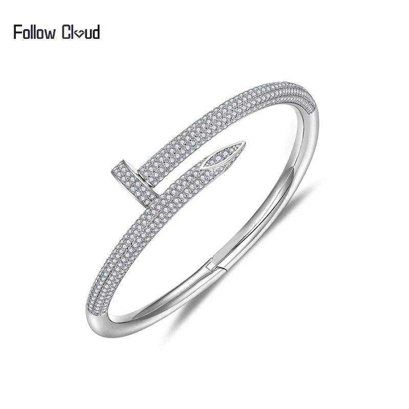 

Follow Cloud 1.5mm Full Moissanite Diamonds Bangle for Women S925 Sterling Silver Plated 18K White Gold Engagement Bracelet