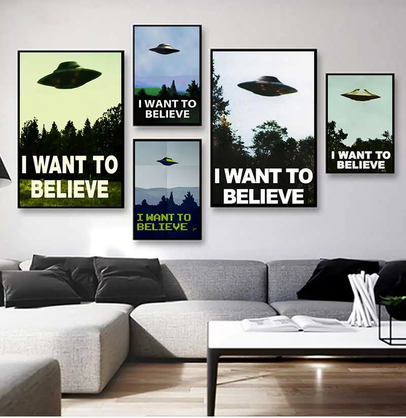 DLKKLB Vintage Classic Movie The Poster I Want To Believe Poster Bar Cafe Home Kraft Paper Decorative paintings Wall Sticker