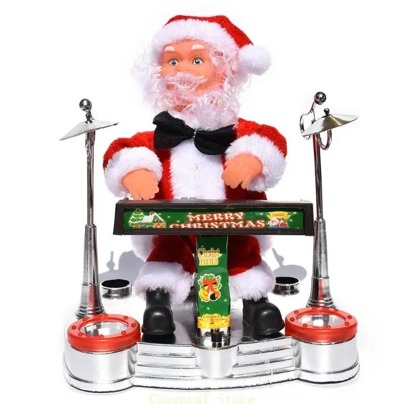 E7CE Electric Santa Blowing Saxophone for Doll Interactive Toy Electric Christmas Dancing Toy Electric Plush Doll Toy