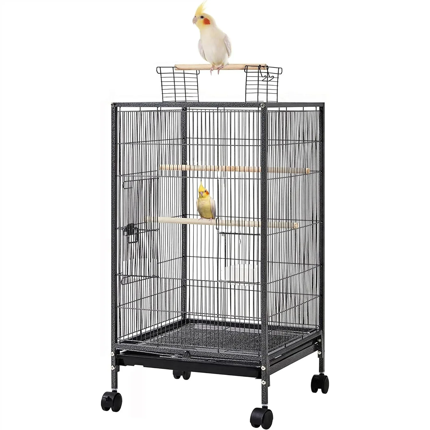 

36-Inch Sturdy Wrought Iron Bird Cage Open Play Top with Rolling Stand for Parrots Conure Lovebird Cockatiel