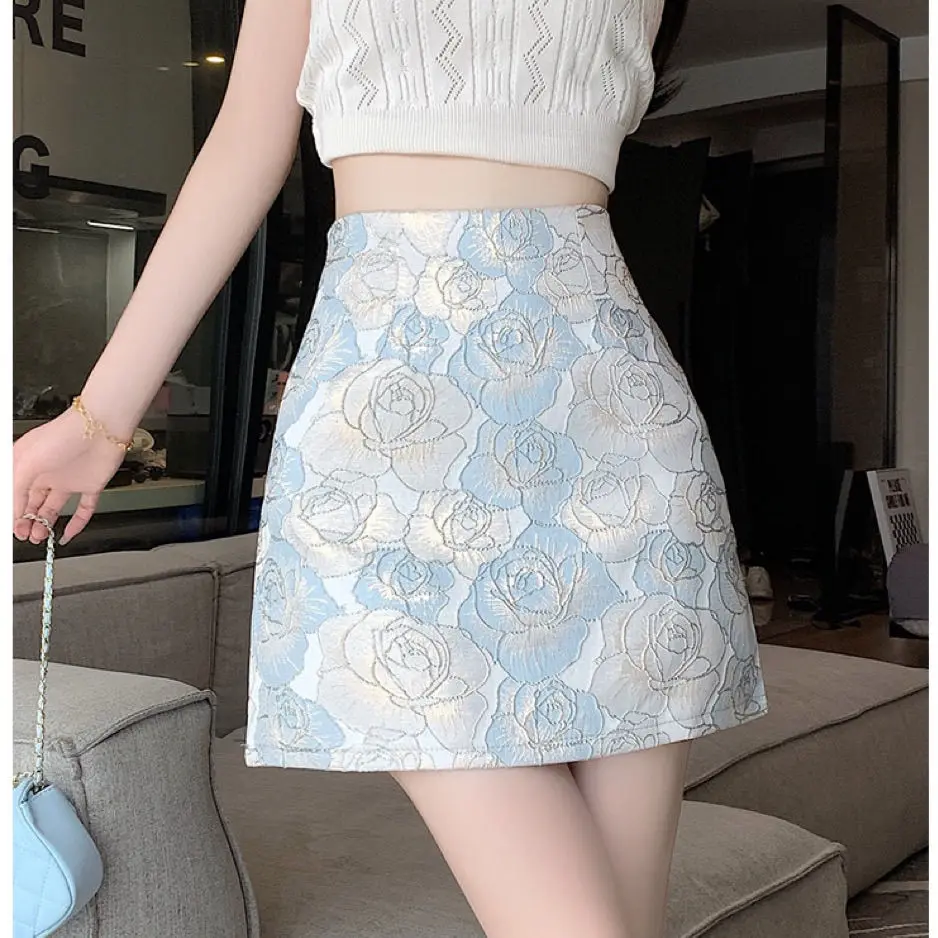 Women's Skirt High Waist Retro Embroidered Female Skirts Short Cheap Chic and Elegant V Quality Aesthetic Streetwear 2025 Trend