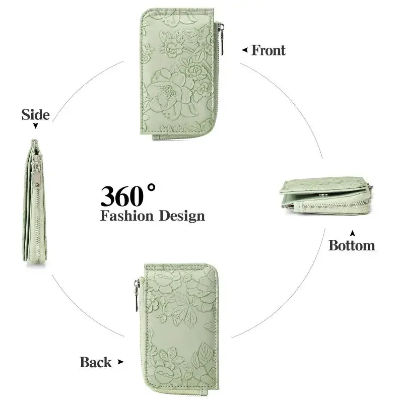 Ladies Zip Coin Purse With Key Ring Embossed Design, Multi Card Slots Large Capacity Wallet Fashion Accessories