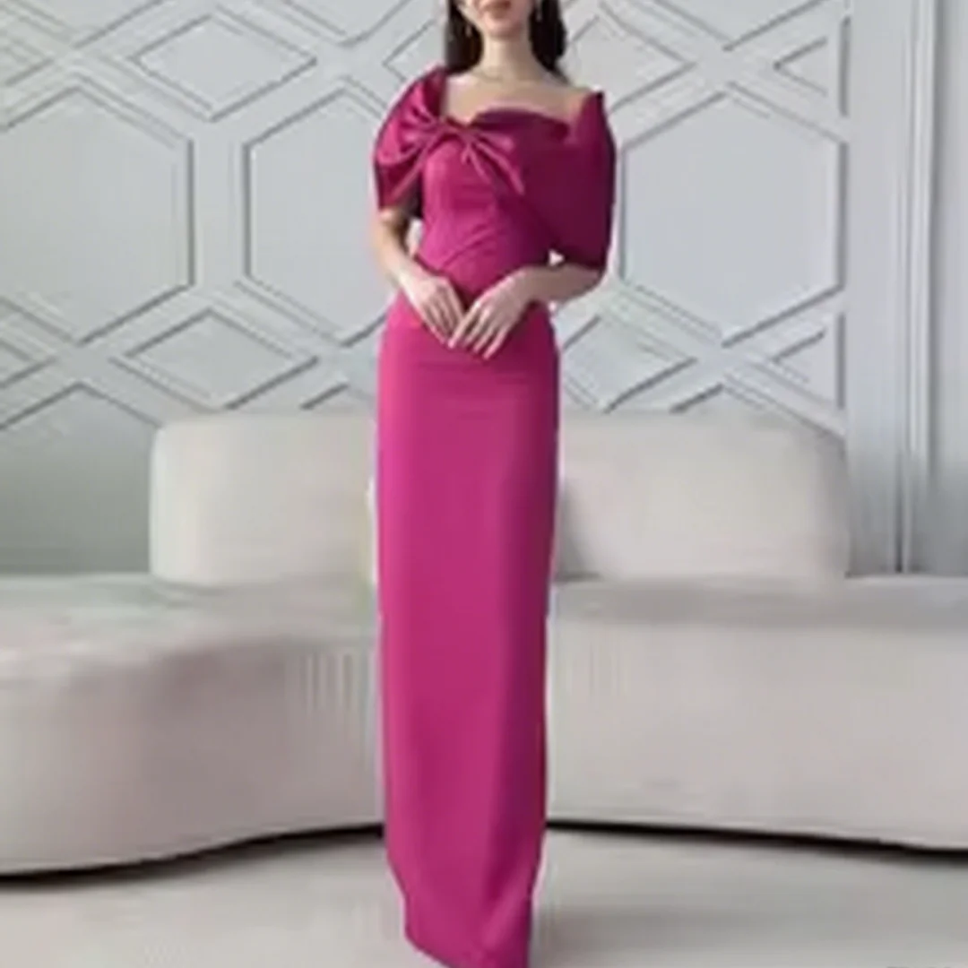 

Elegant Evening Dress Rose Red Off the Shoulder Floor Length Column Prom Gowns for Women Crystal Evening Porm Gown
