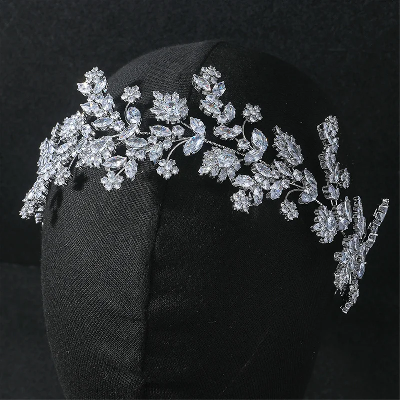 

Luxury Wedding Hair Accessorie Full Zirconia Brides Tiaras Headband Flower Prom Party Women Headpiece Bridal Crowns Headdress