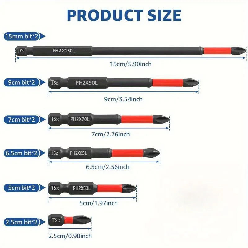 Non-Slip Impact Batch Head Strong Magnetic Cross High Torque Hardness Screw 25/50/65/70/90mm/150mmWaterproof Ph2 Screwdriver Bit