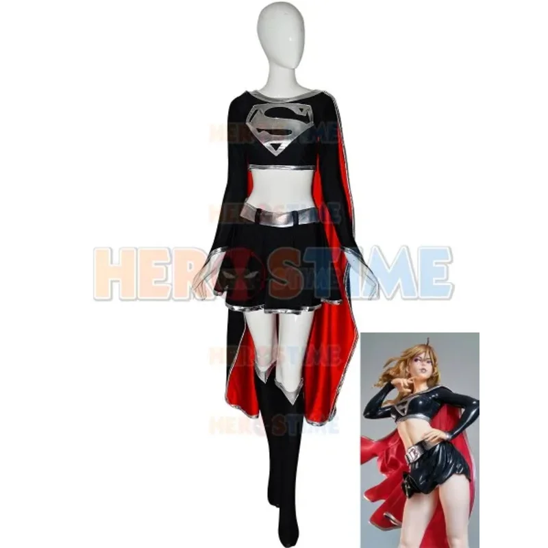 Supergirl cosplay traje elastano super vilão zentai terno halloween mulher meninas feminino novo sexy escuro supergirl zentai vestido uy