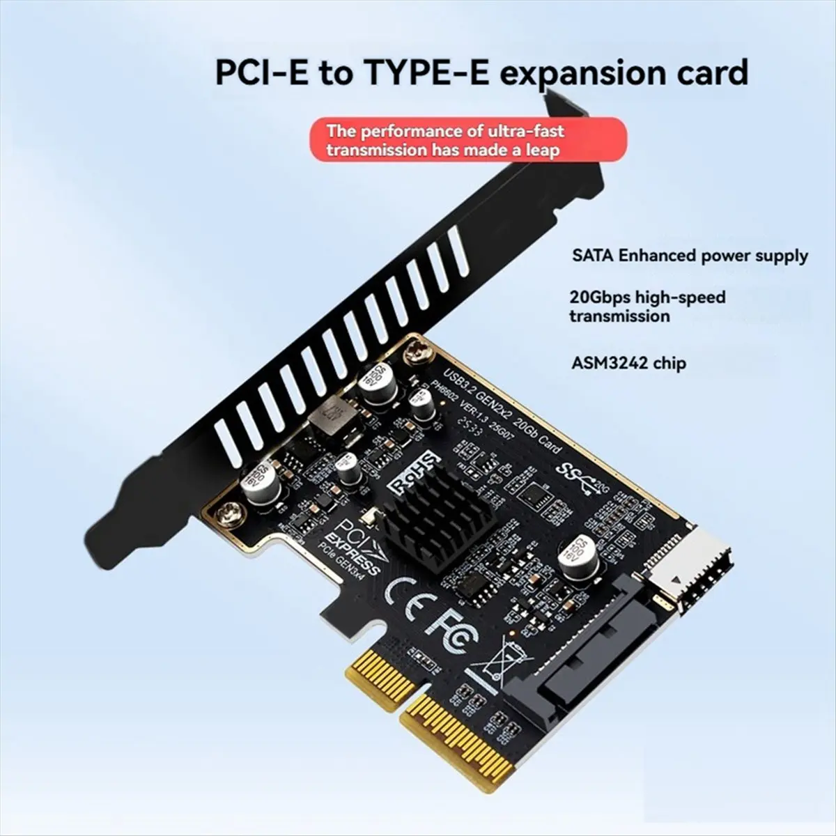 DT81 PCI-E to TYPE-E Expansion Card PCIE X4 to TYPE-E USB 3.2 20Gbps Expansion Card for Type C Front Panel Mount Adapter