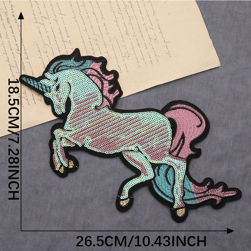 Multicolor Sequin Pony Fusible Patches Sequin Appliques Emblem Unicorn Patch on Clothing Dress Crafts Glitter Fabric Patches