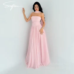 Silk Pink Strapless A Line Evening Dresses Scarf Chiffon Customized Beach Prom Gown Saudi Arabia Floor Length Dinner Party Dress