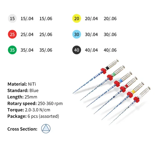 Imagen 2 del producto 10 set/pack archivo giratorio de conducto radicular Dental Motor Endo azul uso tipo limas NiTi 21mm/25mm cónico 04/06 # 15- # 40