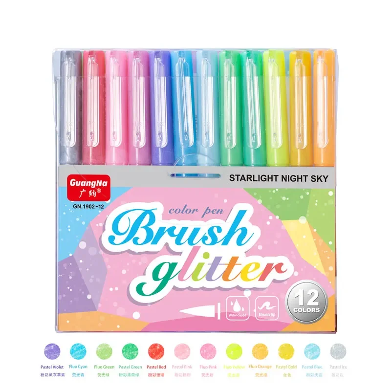 

12 Colors Brush Glitter Highlighter Pen Fine Flash Markers Painting Maker for Scrapbook Diary Journal Cute Stationery Supplies