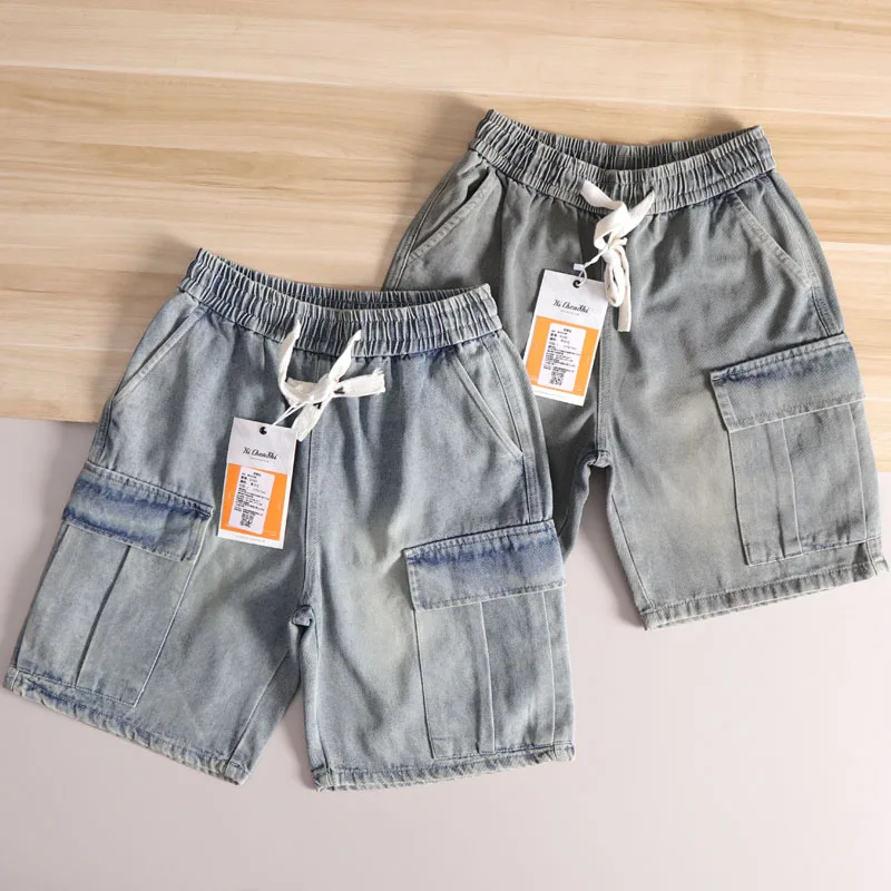 

Retro American Waed Men's Casual Denim orts Summer 2025 Faion Urban Sle Straight Leg Five-Quarter Length Pure Color