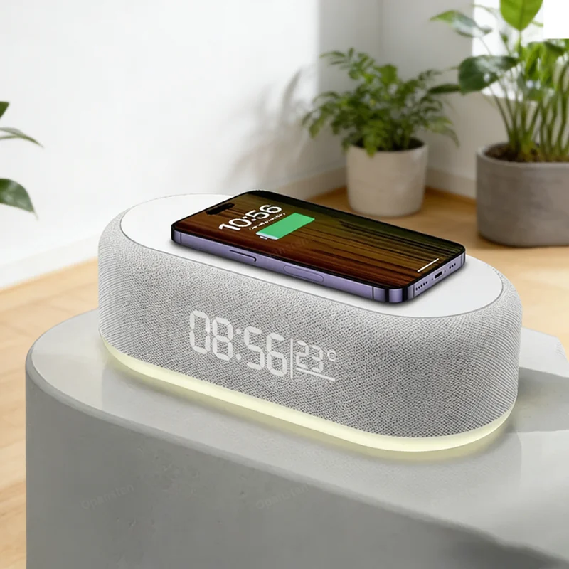 Wireless Charger Pad Phone Alarm Bedroom Lamp Night Light Desktop Clock Thermometer For iPhone 17 16 15 14 13 Fast Charging Dock