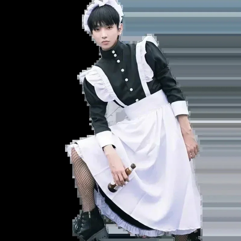 Frauen Maid Outfit Langes Kleid Schürze Kleid Lolita Kleider Männer Kleidung Unisex Cafe Kostüm Cosplay Anime Kostüme Männlicher Diener