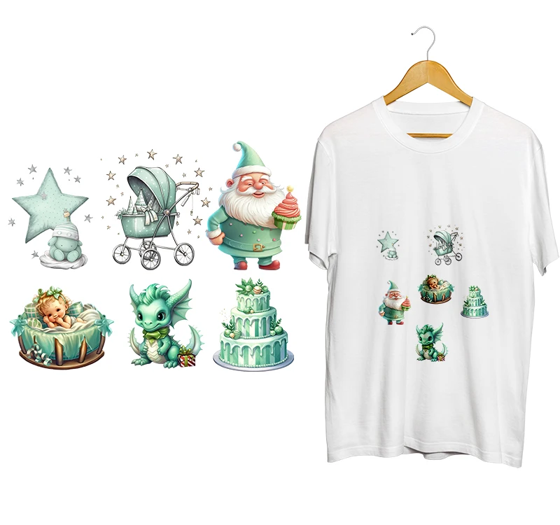 Avocado Green Christmas Baby Iron On Patch Heat Transfer On Children\'s clothing DTF Iron on transfer Heat Transfer On Clothes