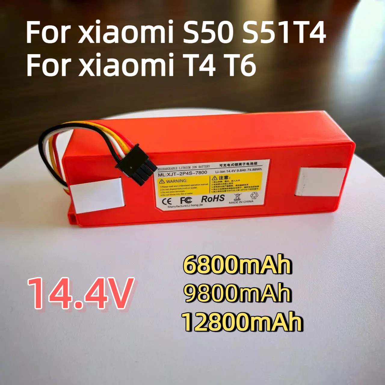 

Original 14.4V 12800mAh rechargeable battery for XIAOMI 1S 1ST Roborock SDJQR01RR S50 S51 T4 T6 vacuum cleaner replacement
