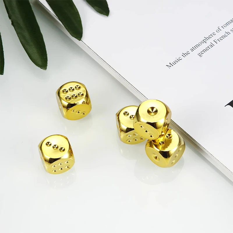 5 teile/satz Metall würfel Set mit Metall Aufbewahrung koffer Gold/Silber 6-seitige Spiel würfel für Brettspiel 13mm – Detail 8
