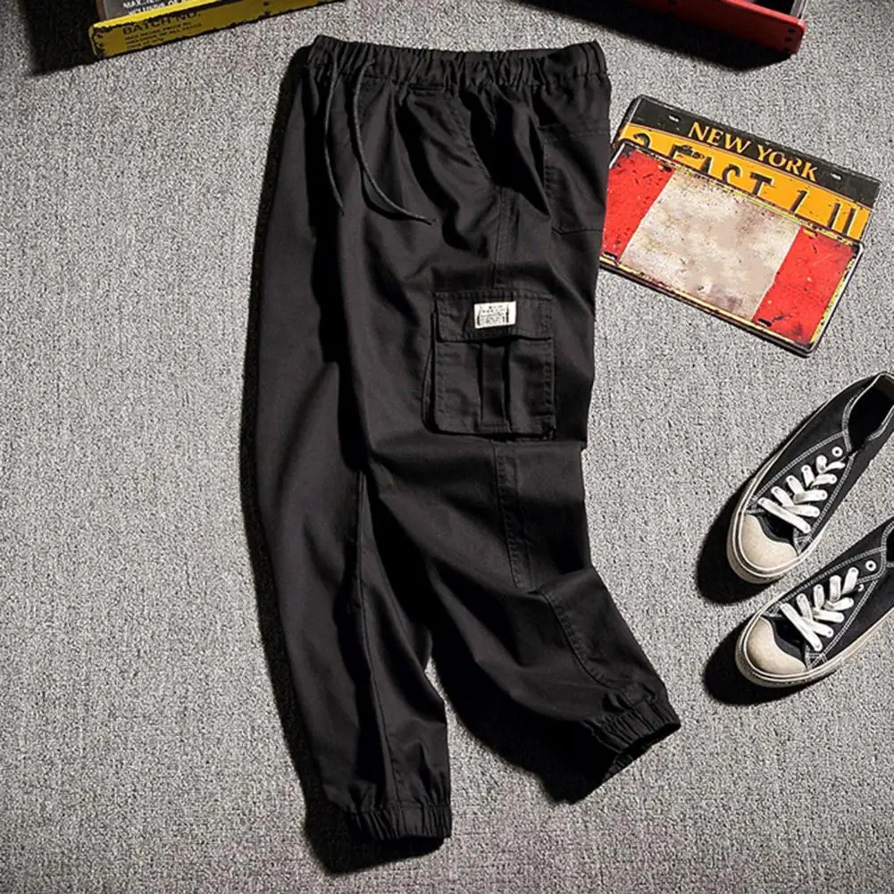 Cargo Pants  Simple   Summer Pants Elastic Waist Ankle-banded Men Trousers