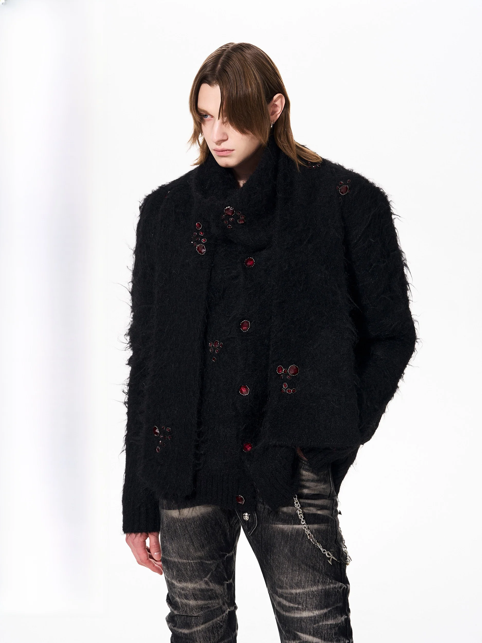 

Мужской вязаный кардиган SEE с V-образным вырезом: тепло и стиль для зимы, однотонный, с длинными рукавами, для повседневной носки