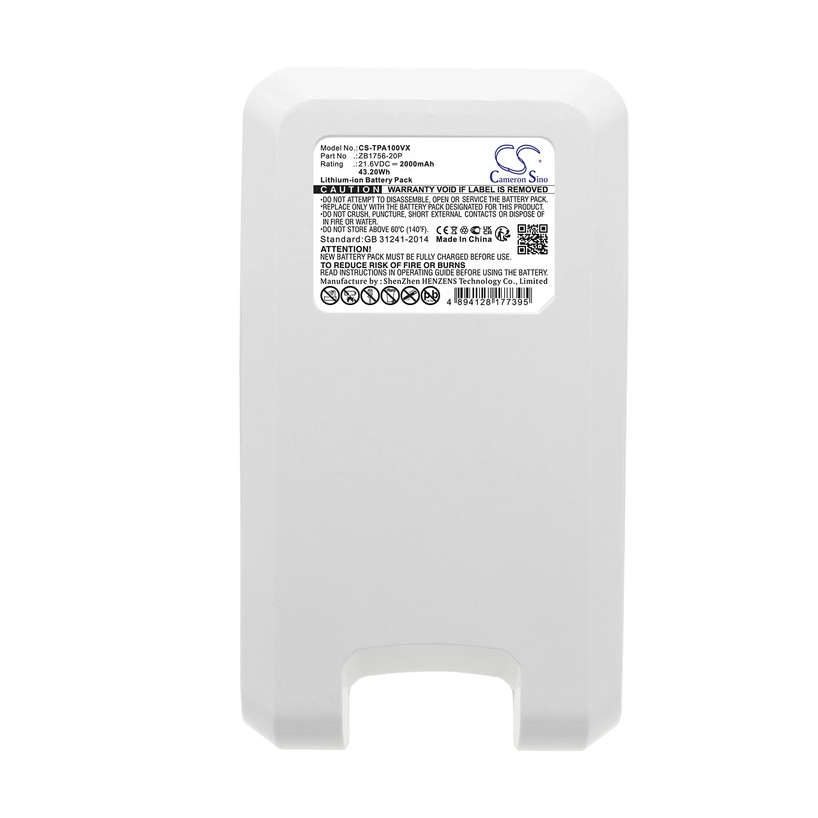 Replacement Battery for Tineco  A10 Hero, A10 Master ZB1756-20P 21.6V/2000mAh