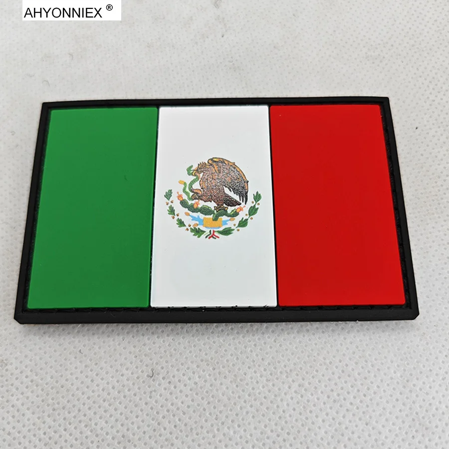 AHYONNIEX 1PC Mexico Badge National Flag PVC And Embroidered Patch Armband Backpack Posted Fabric Sticker DIY