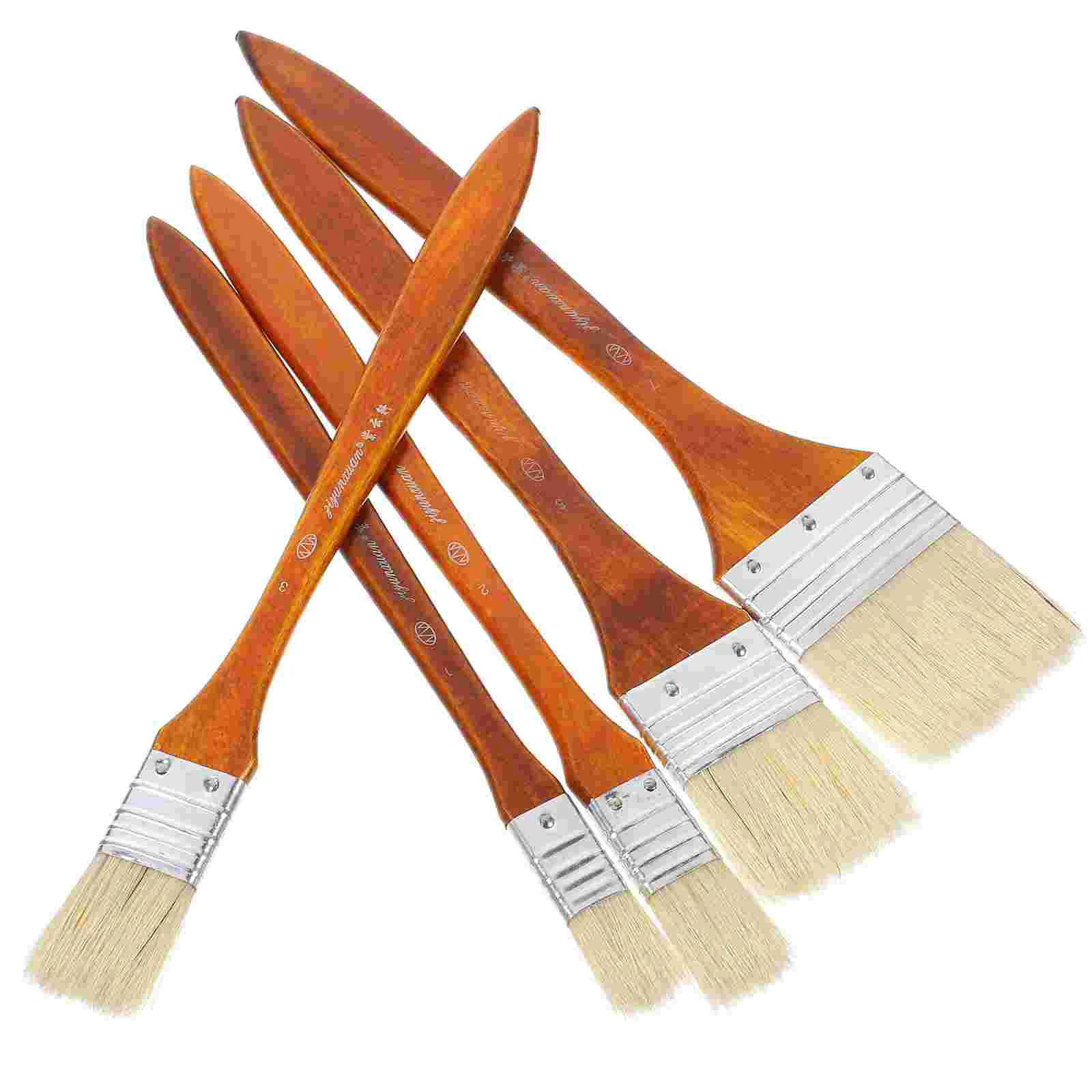 5 Pcs Oil Paint Brush Painting Handle Wooden Durable Supplies Student Use Tool