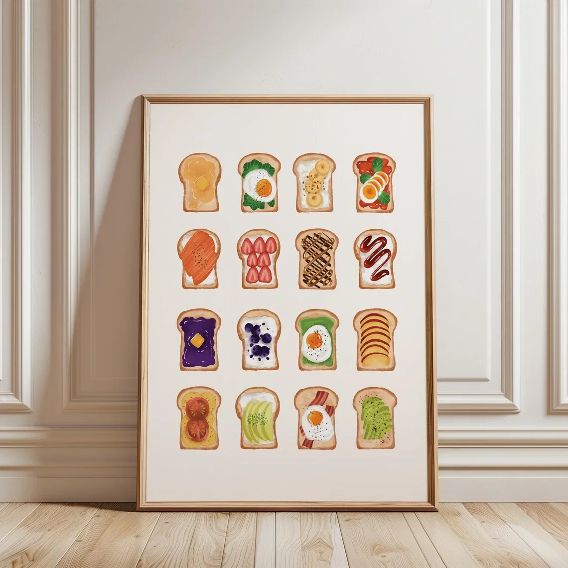 Toast Breakfast Print, Avocado Toast Decor, Trendy Kitchen Wall Art, Kitchen Decor, Foodie Art Print, Minimalist Food Ingredi