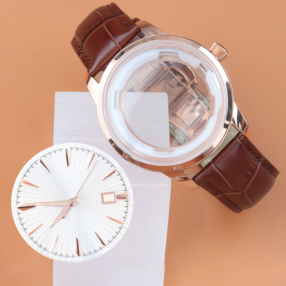 

Arched Glass For Cocktail Case Dial NH35 40mm Rose Gold Case Leather Strap For Presage NH35 NH36 NH38 Movement 35mm Dial Hands